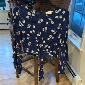 Altar'd State Blue Tie Front Long Sleeve Blouse